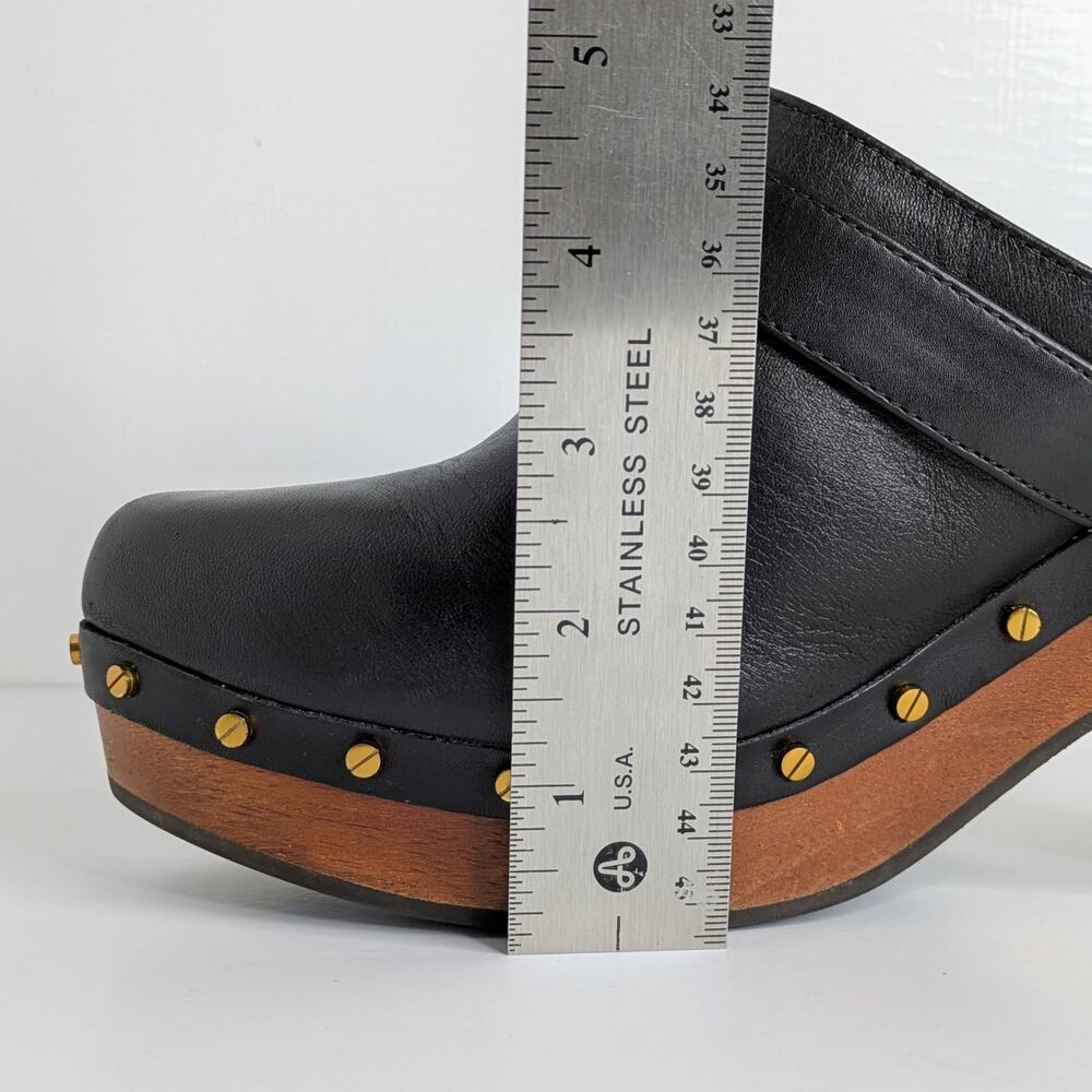 Veronica Beard Hendrix Platform Clogs 9 Black Leather Wood Heel Slip On Mules - Picture 15 of 16